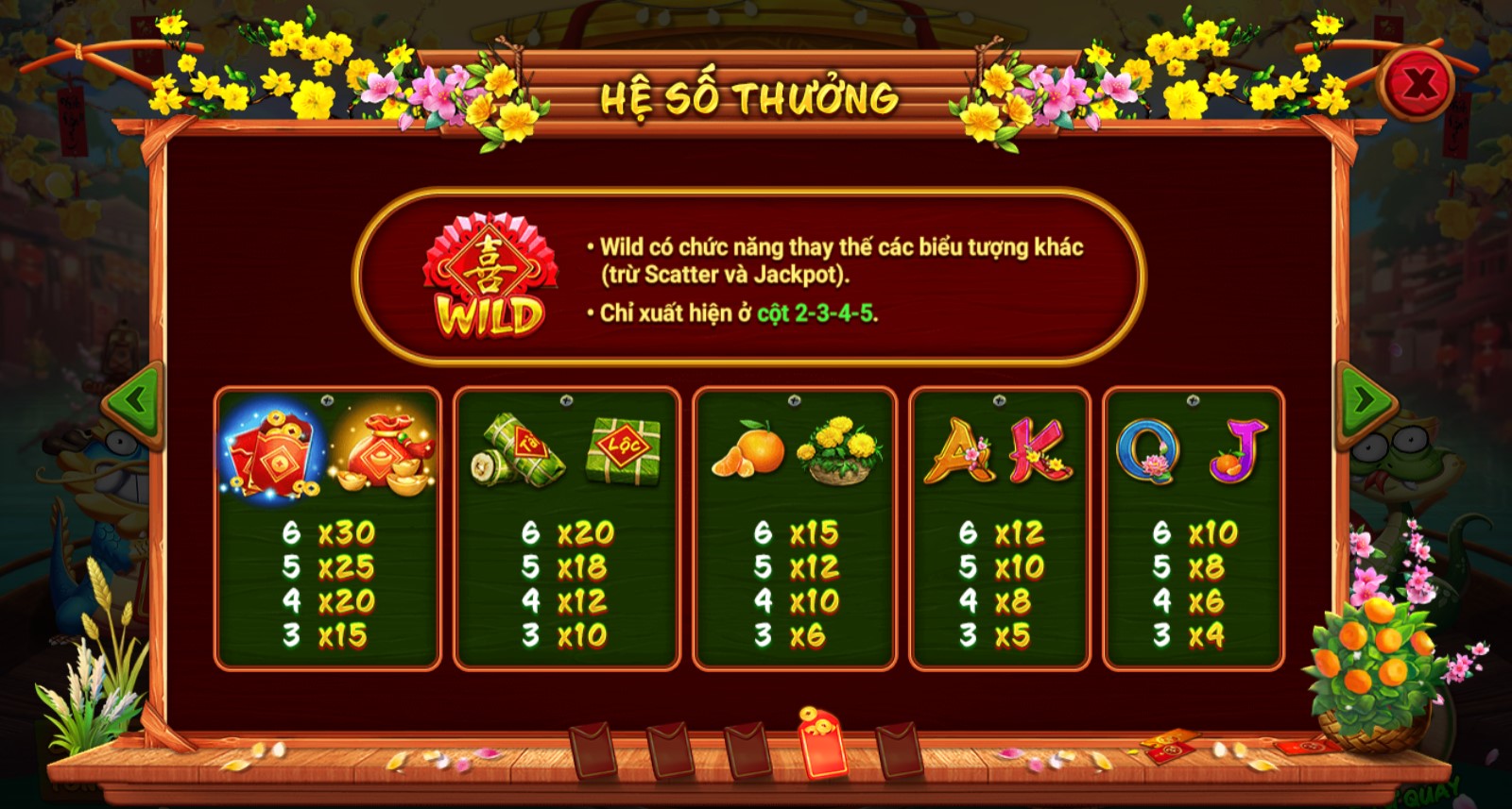 Biểu tượng Wild trong game được thể hiện bằng chữ "Hỷ" màu vàng trên nền đỏ