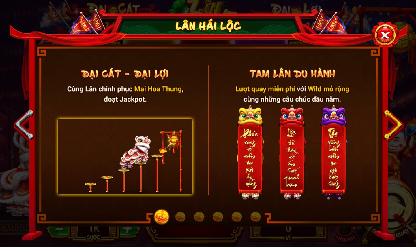 Tính năng "Tam Lân Du Hành" được kích hoạt khi người chơi quay ra 3 biểu tượng Wild