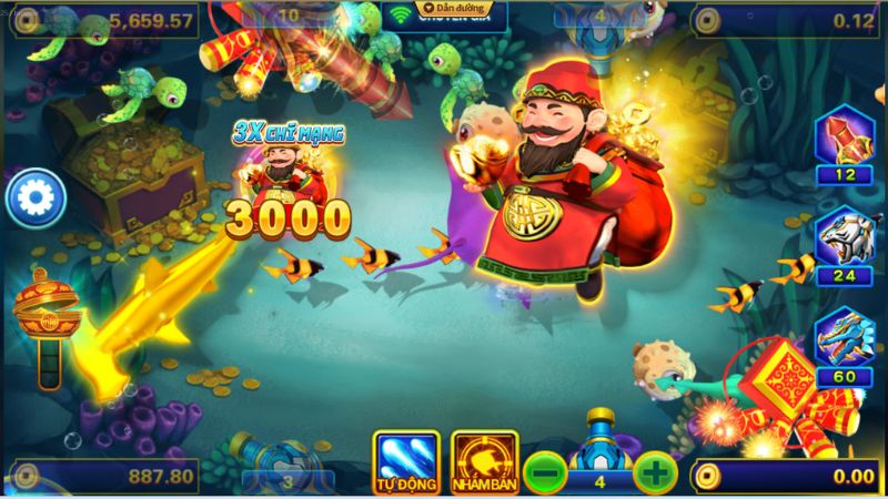 Giao diện chơi game bắn cá Thần Tài thiết kế đẹp, sống động